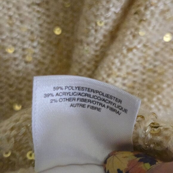 Anne Klein Vintage Golden Beige Sequined 3/4 Sleeve Holiday Sweater Size S - Picture 5 of 5